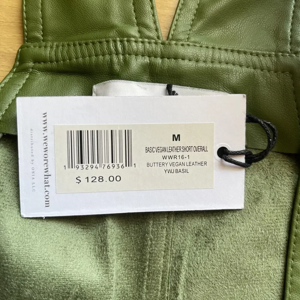 Revolve x WeWoreWhat Vegan Leather Short Overalls Womens Size Medium Basil Green - Picture 4 of 7